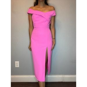 NBD Pink Off-Shoulder Midi Dress